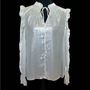 Anthropology-Current Air Shimmering White Ruffle Blouse, XS, NWT 🤍